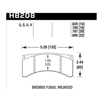 Колодки тормозные HB208S.708 HAWK HT-10; Brembo F3000 18mm