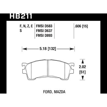 Колодки тормозные HB211S.634 HAWK HT-10; Ford, Mazda 16mm