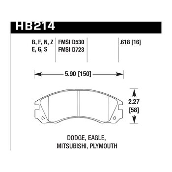 Колодки тормозные HB214G.618 HAWK DTC-60 Mitsubishi 16 mm