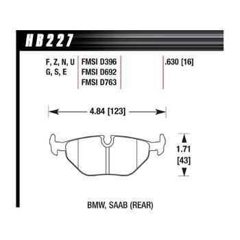 Колодки тормозные HB227Q.630 HAWK DTC-80; BMW (Rear) 16mm