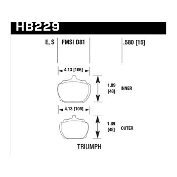 Колодки тормозные HB229S.580 HAWK HT-10 Triumph 15 mm