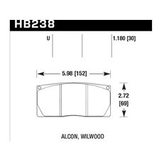 Колодки тормозные HB238U1.18 HAWK DTC-70 Wilwood, Alcon 30 mm