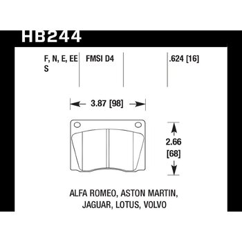 Колодки тормозные HB244S.624 HAWK HT-10 Lotus 16 mm