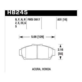 Колодки тормозные HB245G.631 HAWK DTC-60 Honda 16 mm