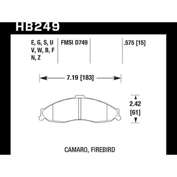 Колодки тормозные HB249S.575 HAWK HT-10 Camaro, Firebird 15 mm