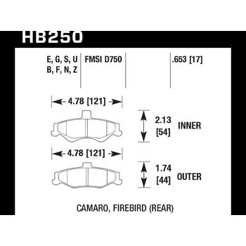 Колодки тормозные HB250E.653 HAWK Blue 9012 Camaro, Firebird (Rear) 17 mm