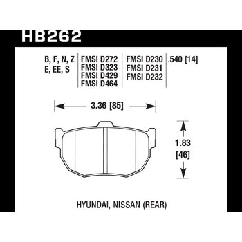 Колодки тормозные HB262S.540 HAWK HT-10 Nissan (Rear) 14 mm