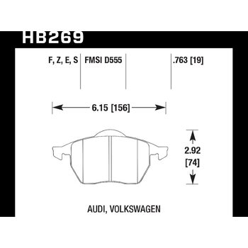 Колодки тормозные HB269S.763 HAWK HT-10 Audi, Volkswagon 19 mm