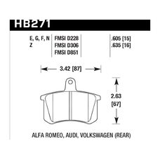 Колодки тормозные HB271E.605 HAWK Blue 9012; Audi, Volkswagon (Rear) 16mm