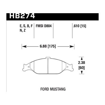 Колодки тормозные HB274S.610 HAWK HT-10 Mustang 16 mm