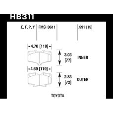 Колодки тормозные HB311E.591 HAWK Blue 9012 Toyota 16 mm