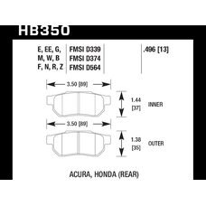 Колодки тормозные HB350M.496 HAWK Black Acura/Honda (Rear) 13 mm