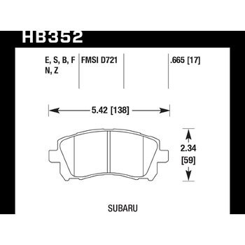 Колодки тормозные HB352Z.665 HAWK PC передние SUBARU Impreza, Legacy, Forester, Outback