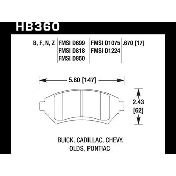 Колодки тормозные HB360B.670 HAWK HPS 5.0; 17mm