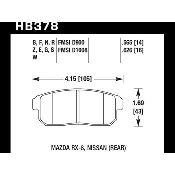 Колодки тормозные HB378E.565 HAWK Blue 9012 Mazda RX-8, Nissan (Rear) 14 mm