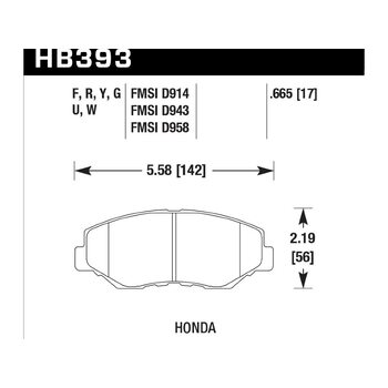 Колодки тормозные HB393G.665 HAWK DTC-60; Honda (Front) 17mm