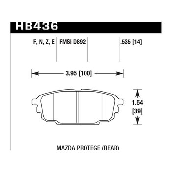 Колодки тормозные HB436E.535 HAWK Blue 9012; Mazda Ptotoge (Rear) 14mm