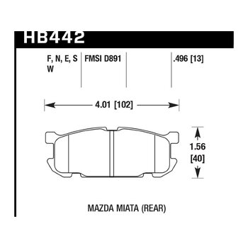 Колодки тормозные HB442E.496 HAWK Blue 9012 Mazda Miata (Rear) 13 mm