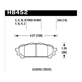 Колодки тормозные HB452S.545 HAWK HT-10 Subaru (Rear) 14 mm