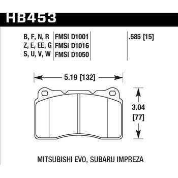 Колодки тормозные HB453B.585 HAWK 5.0 передние MMC Lancer Evo V-X / SUBARU WRX STI / MEGAN RS