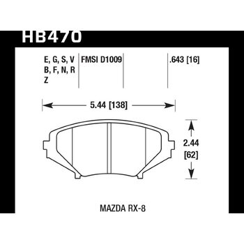 Колодки тормозные HB470S.643 HAWK HT-10 Mazda RX-8 16 mm