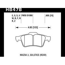 Колодки тормозные HB478E.605 HAWK Blue 9012 Mazda 3, Solstice (Rear) 15 mm