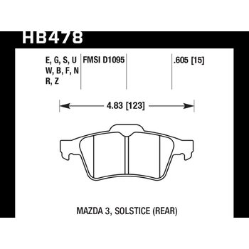 Колодки тормозные HB478S.605 HAWK HT-10 Mazda 3, Solstice (Rear) 15 mm