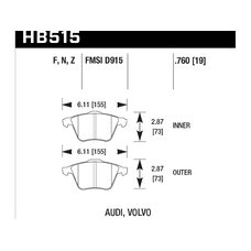 Колодки тормозные HB515Z.760 HAWK PC передние Audi / VW