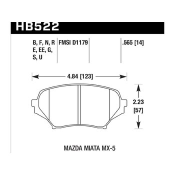 Колодки тормозные HB522S.565 HAWK HT-10 Mazda Miata MX-5 14 mm