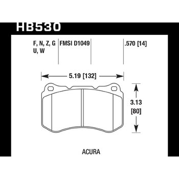 Колодки тормозные HB530G.570 HAWK DTC-60 Acura 14 mm