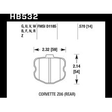 Колодки тормозные HB532Q.570 HAWK DTC-80; Corvette ZO6 (Rear) 15mm