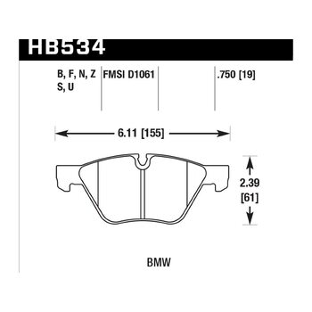 Колодки тормозные HB534N.750 HAWK HP Plus передние BMW 120, 125, 130, 318, 320, 325, 330, 525, 530