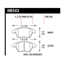 Колодки тормозные HB543G.760 HAWK DTC-60 Audi, VW 19 mm