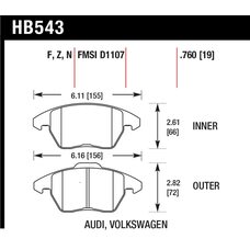 Колодки тормозные HB543Z.760 HAWK PC передние AUDI A3 / VW Golf 5,6 , Passat CC, B6, B7