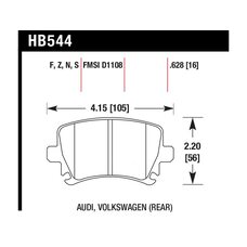 Колодки тормозные HB544S.628 HAWK HT-10 Audi, VW 16 mm