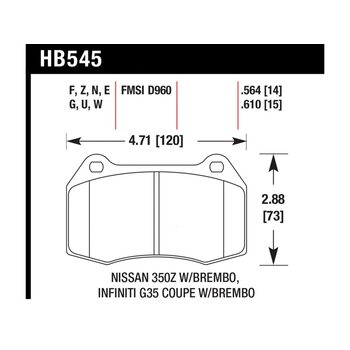 Колодки тормозные HB545G.564 HAWK DTC-60 Infiniti, Nissan 14 mm