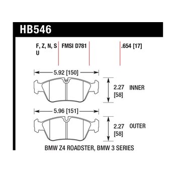 Колодки тормозные HB546U.654 HAWK DTC-70 передние BMW 3 (E36), (E46), Z3, Z4