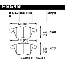 Колодки тормозные HB549B.702 HAWK Street 5.0 передние MAZDA 3 MPS, 6 MPS / FORD Focus 2 ST / OPEL VE