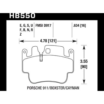 Колодки тормозные HB550Q.634 HAWK DTC-80; Porsche 16mm