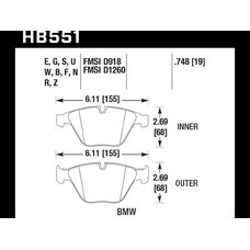 Колодки тормозные HB551U.748 HAWK DTC-70 BMW 19 mm