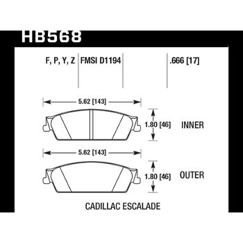 Колодки тормозные HB568F.666 HAWK HPS Cadillac Escalade, Chevrolet Suburban зад 2007-2014