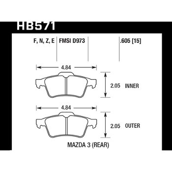 Колодки тормозные HB571F.605 HAWK HPS задние FORD C-MAX, FOCUS 2 / MAZDA 3,5 / SAAB 9-3 / (с пружино