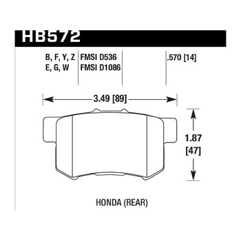 Колодки тормозные HB572E.570 HAWK Blue 9012 Acura/Honda (Rear) 14 mm