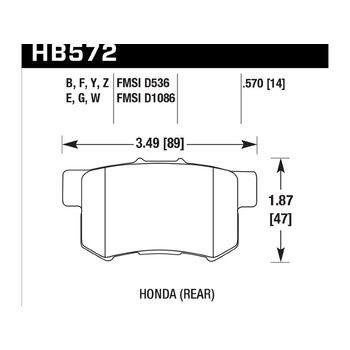 Колодки тормозные HB572G.570 HAWK DTC-60 Acura/Honda (Rear) 14 mm