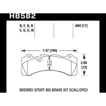 Колодки тормозные HB582Q.660 HAWK DTC-80; Brembo Scalloped 17mm