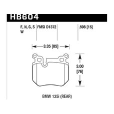 Колодки тормозные HB604G.598 HAWK DTC-60 BMW (Rear) 15 mm