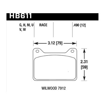 Колодки тормозные HB611U.490 HAWK DTC-70; Wilwood 7912 13mm