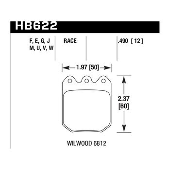 Колодки тормозные HB622G.490 HAWK DTC-60; Wilwood DLS 6812 13mm