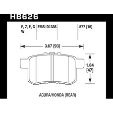 Колодки тормозные HB626E.577 HAWK Blue 9012 Acura/Honda (Rear) 14 mm
