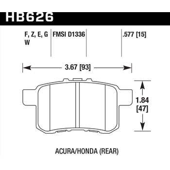 Колодки тормозные HB626F.577 HAWK HPS Acura/Honda (Rear) 14 mm